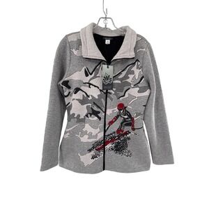 DOLCEZZA Womens Skiing Mountain Graphic Full Zip Sweater‎ Jacket Size S